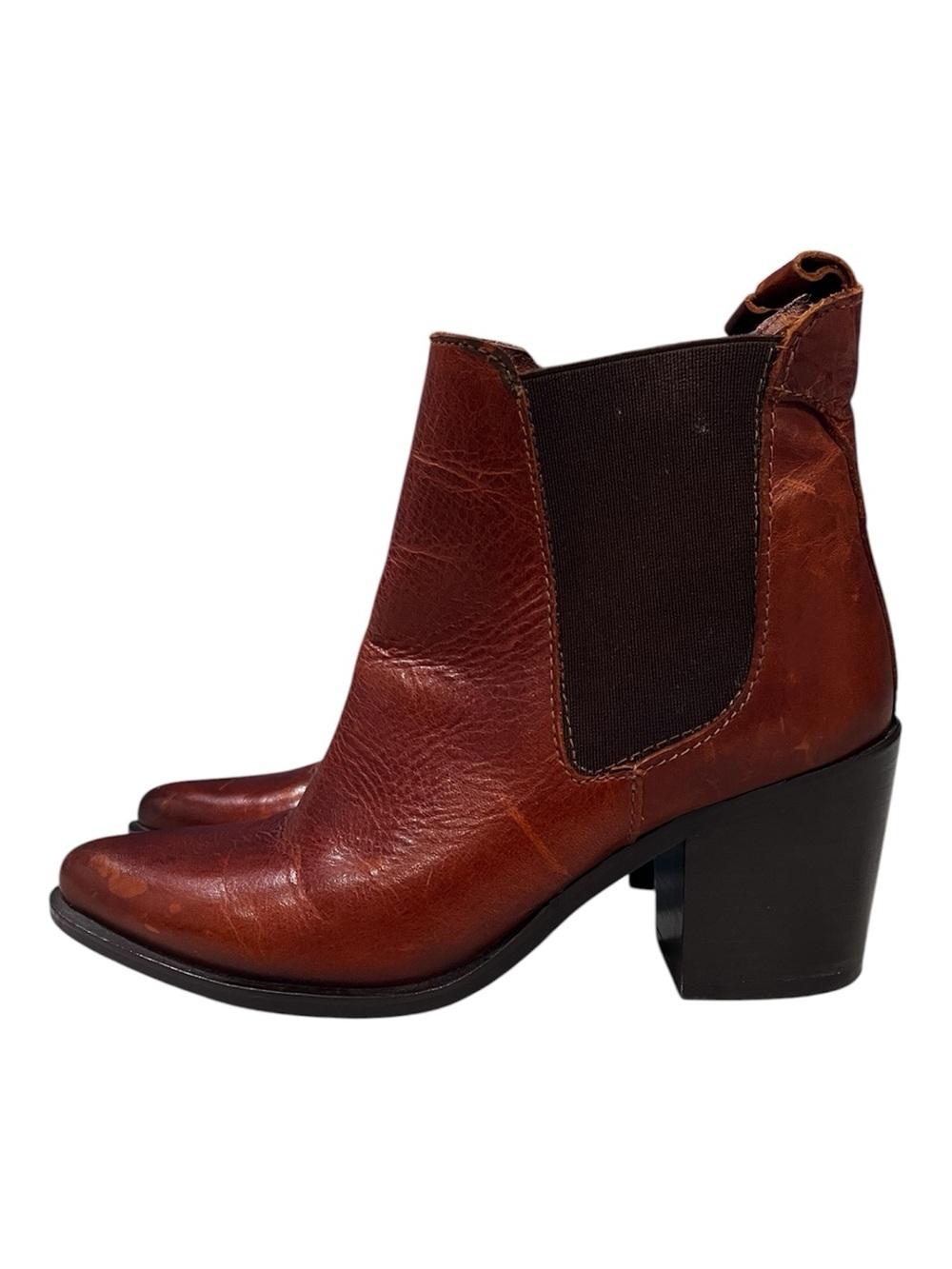 STEVE MADDEN Cognac Leather Pistol Heeled Chelsea Boots Pointy Toe Size 7.5